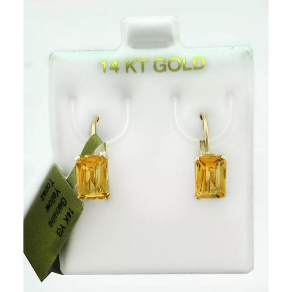 Genuine 2.24 Cts Yellow Topaz Dangling Earrings 14k